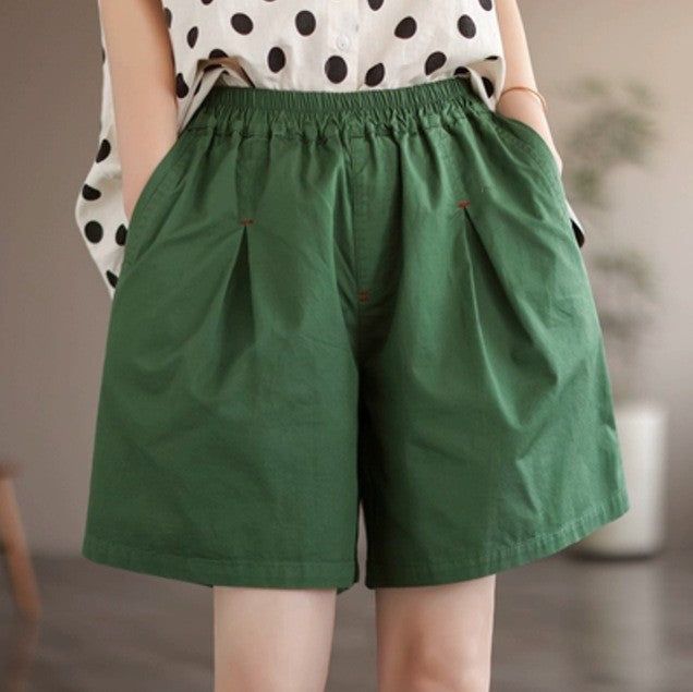 Details: Gender: Women Item Type: Shorts Material: Cotton Season: Summer Pattern: Solid Style: Casual, Loose, Retro Waist Type: Elastic Waist Size: One Size Waist: 68.00 - 106.00 cm/ 26.77 - 41.73 " Length: 45.00 cm/ 17.72 " Hip: 116.00 cm/ 45.67 " Thigh: 74.00 cm/ 29.13 " Casual Non-stretch Knee-length Shorts, Casual Solid Color Knee-length Shorts, Casual Knee-length Solid Color Shorts, Non-stretch Knee-length Shorts, Solid Color Cotton Shorts For Spring, Relaxed Fit Cotton Shorts In Solid Color, Relaxed Fit Solid Color Cotton Shorts, Spring Solid Color Cotton Shorts, Non-stretch Cotton High-waisted Shorts