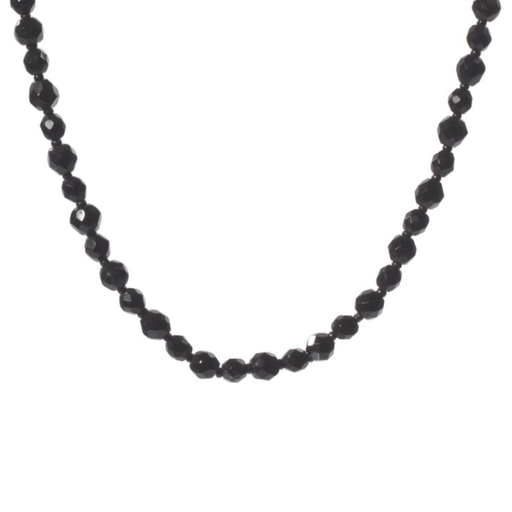 Vintage beaded necklace Czech jet black faceted Art Deco glass beads Black Faceted Crystal Necklace Elegant Style, Elegant Black Faceted Crystal Necklace, Black Crystal Necklaces With Round Gemstone Beads, Beaded Onyx Crystal Necklaces With Round Beads, Onyx Faceted Round Beads Jewelry, Onyx Jewelry With Faceted Round Beads, Black Onyx Necklaces With Faceted Beads, Black Onyx Necklace With Faceted Beads, Black Onyx Round Bead Crystal Necklaces