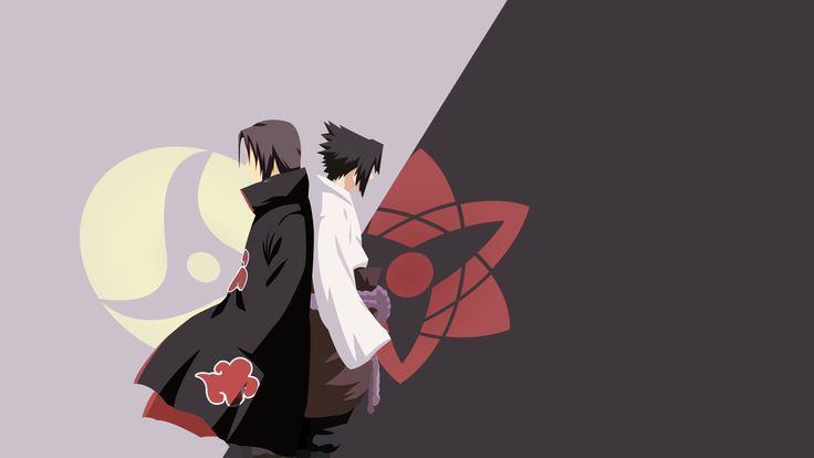 two anime characters standing next to each other in front of a red and black background