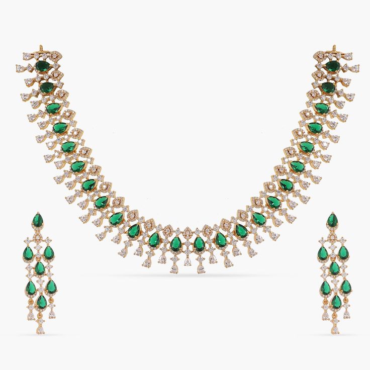 Lambent Delicate CZ Necklace Set Indian Look, Choker Pendant, Length Necklace, Kundan Earrings, Cz Necklace, Kids Necklace, Cz Earrings, Color Stone, Enamel Earrings