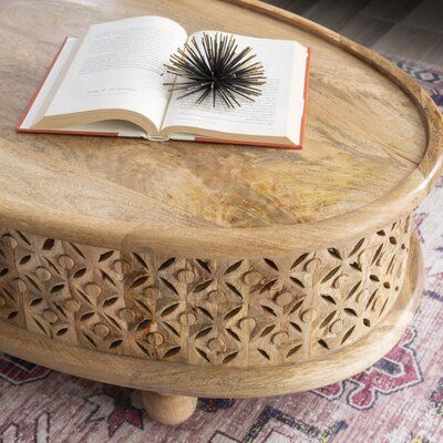 an open book sitting on top of a wooden table