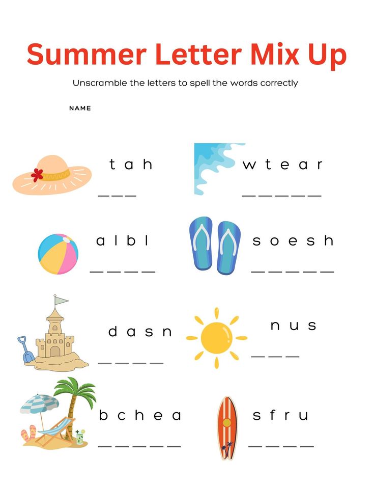 the summer letter mix up worksheet is shown with pictures and words on it