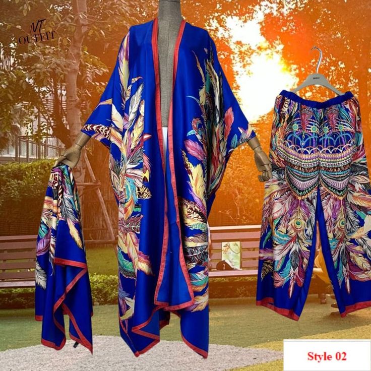 Bohemian print kimonos women outfit Long Cardigan And Wide Leg Pant Sets Elegant beach cover up dress, gift for her, outfits for women * Style: Young Style * Material: Polyester * Young Style: Bohemian * Size: length 145cm (57 inches)/ bust: 130 cm/51.2 inches * Note: 1. Please help me check size before ordering. Because Items measured by hands; they may be 2-4cm differences. (All measurement in cm and please note 1cm=0.39inch 1 inch=2.54cm ) 2. Because of lighting effects, the color of shirt may have little different. Bohemian Printed Kimono For Beach Cover-up, Printed Kimono Beach Cover-up For Beach Season, Bohemian Long Sleeve Summer Kimono, Summer Bohemian Long Sleeve Kimono, Non-stretch Summer Vacation Sets, Free Size V-neck Kimono For Vacation, Vacation V-neck Free Size Kimono, Long Boho Print Kimono For Beachwear, Bohemian Kimono For Beach Season Cover-up