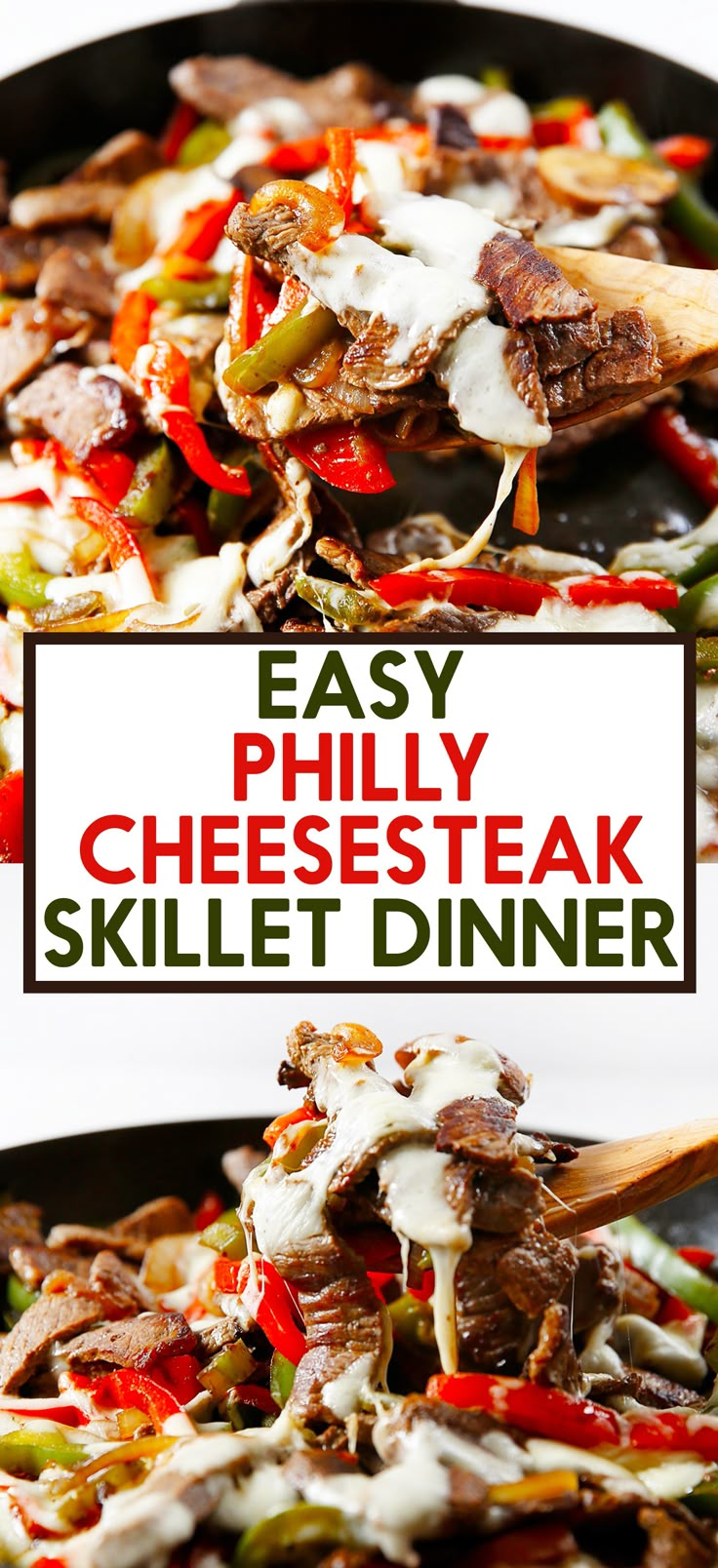 easy phily cheesesteak skillet dinner is ready to be eaten and served