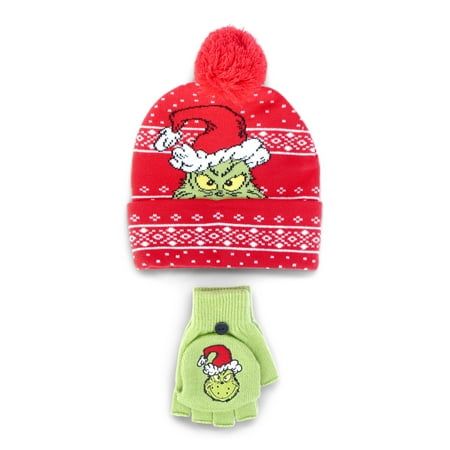 This awesome beanie hat and gloves set will have you ready for chilly adventures with The Grinch! This cozy hat and glove combo is inspired by The Grinch and features the a cool Grinch pattern as well as on top of the gloves. This knit hat and gloves combo are crafted in a cozy acrylic blend for a comfortable and warm fit all day long. A must-have for any fan! Size: One Size.  Color: Red.  Gender: female.  Age Group: adult. Grinch Pattern, Cozy Hat, Winter Gloves, Long A, The Grinch, Pom Beanie, Knit Hat, Beanie Hat, Cloth Bags