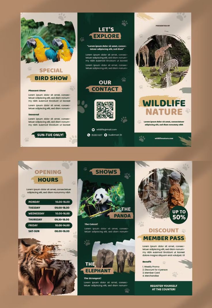 two fold brochure with different animals on it