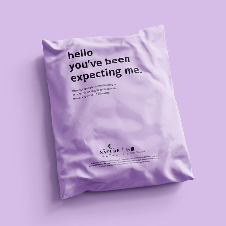 a purple bag with the words hello you've been expecting me on it, against a lila background