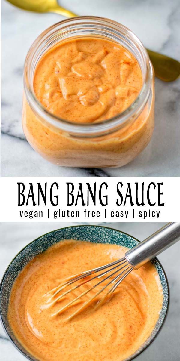 two images showing how to make bang bang sauce