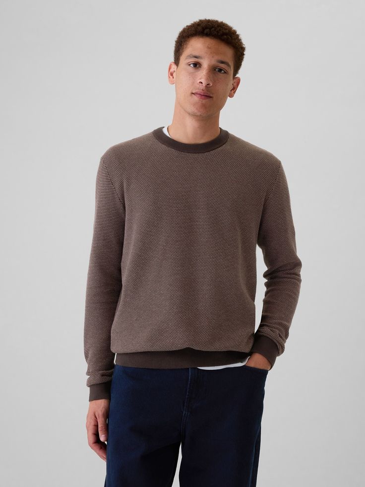 Soft, textured cotton sweater.  Crewneck.  Long sleeves.  Banded hem.  Fit: Classic.  A straight & easy fit.  Hits at the hip.  Models are 6′1″–6′2″ 185 cm–188 cm) with a 31″ 79 cm) waist & 32–33″ 81 cm–84 cm) inseam & are wearing Gap Gap Cotton Relaxed Fit Sweater, Gap Cotton Sweater With Relaxed Fit, Gap Relaxed Fit Cotton Sweater, Gap Cotton Sweater In Relaxed Fit, Gap Cotton Sweater For Fall, Gap Long Sleeve Sweatshirt With Ribbed Cuffs, Casual Gap Sweater With Ribbed Cuffs, Gap Long Sleeve Sweater With Ribbed Cuffs, Gap Crew Neck Sweater For Fall