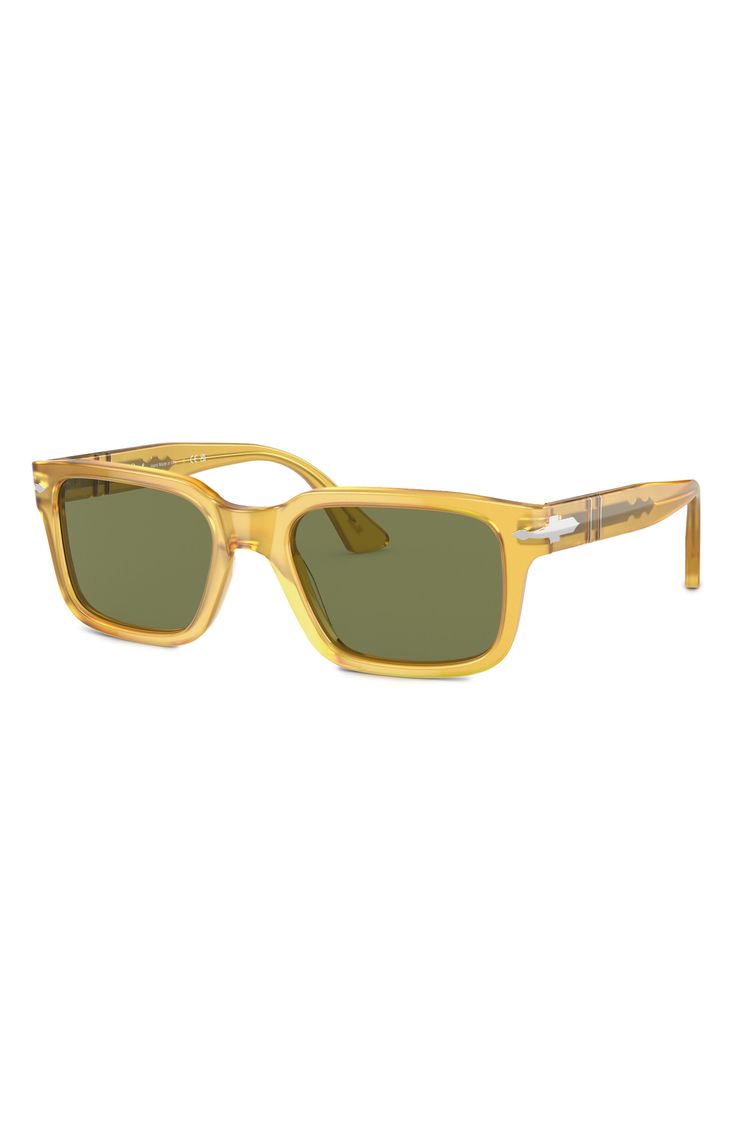 Sleek, stylish frames highlighted with signature arrow inlays define sporty sunglasses crafted in Italy with lightweight crystal lenses. 55mm lens width; 20mm bridge width; 145mm temple length 100% UV protection Acetate Made in Italy Classic Rectangular Polycarbonate Sunglasses, Classic Yellow Sunglasses With Polarized Lenses, Classic Yellow Polarized Sunglasses, Sporty Sunglasses, Rectangular Sunglasses, Uv Protection, Temple, Lenses, Bridge