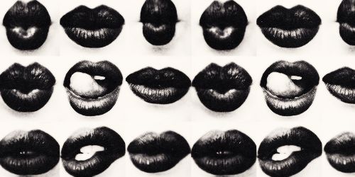 black and white photograph of various lips