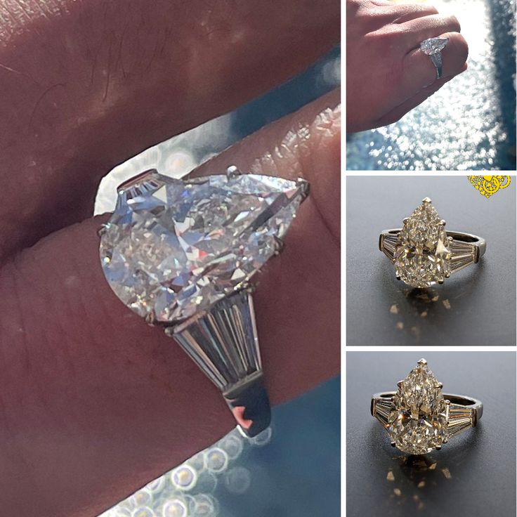 three different views of a diamond ring