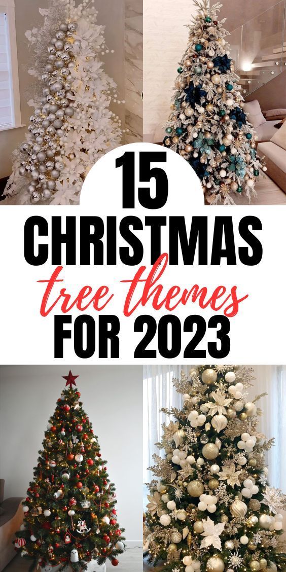 christmas trees with white and blue decorations are featured in this collage for the holiday season