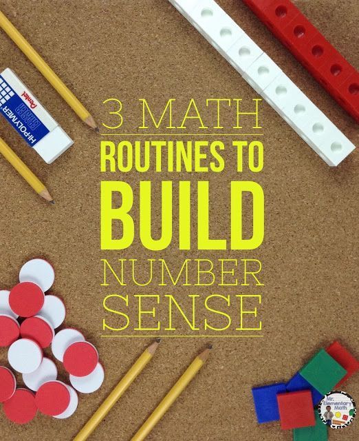 the words 3 math routine to build number sense on a bulletin board with legos and pencils