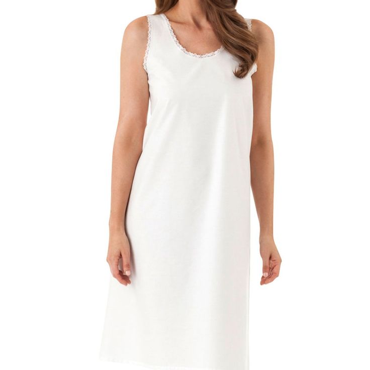 Wide Strap Full Slip Accented With Narrow Scalloped Lace Trim Can Be Worn As A Nightgown As Well! 100% Cotton 25″ Length From Waist Made In The Usa And Imported This Basic Full Cotton Slip Compliments Even The Most Casual Dresses. A Narrow Scalloped Lace Trim Accents The Scooped Neckline And Skirt Bottom To Complete This Cotton Ladies Slip. This Versatile Slip Also Doubles As A Nightgown And Can Be Paired With Any Of Our Robes. Cotton Slip, Scalloped Lace, Cotton Lace, Scoop Neckline, Night Gown, Women's Intimates, Pure Cotton, Lace Trim, Vintage Ladies