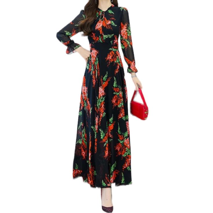 Gorgeous Dress, That Can Go From Work To A Wedding To Brunch, Depending On Styling. Long Sleeves, Adjustable Tie Neck, Lined To Knees, Black Background With Green Stems And Red Flowers. Elastic At Cuffs. New With Tags, No Flaws. Elegant A-line Floral Dress For Fall, Elegant Black Floral Maxi Dress, Elegant Non-stretch Floral Print Maxi Dress, Elegant Non-stretch Floral Print Dress, Long Sleeve Chiffon Floral Dress, Fitted A-line Floral Chiffon Dress, Fitted Chiffon Winter Dress, Fitted Chiffon Dresses For Winter, Elegant Long Sleeve Floral Dress For Formal Occasions