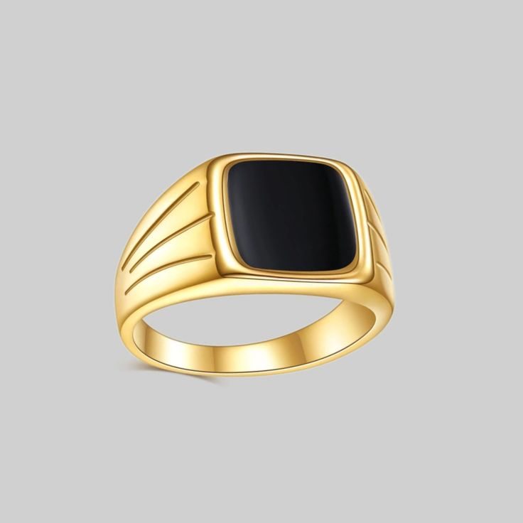 A timeless ring that can be worn daily, solo or with multiple rings. Regardless of what you do, one thing is certain, this is a classic ring that will withstand the test of time. Details Waterproof and Tarnish Free Material: Titanium Steel dipped in 18k gold Multiple Rings, Timeless Ring, The Test, Classic Ring, Black Enamel, Signet Ring, 18k Gold, Ring, Gold