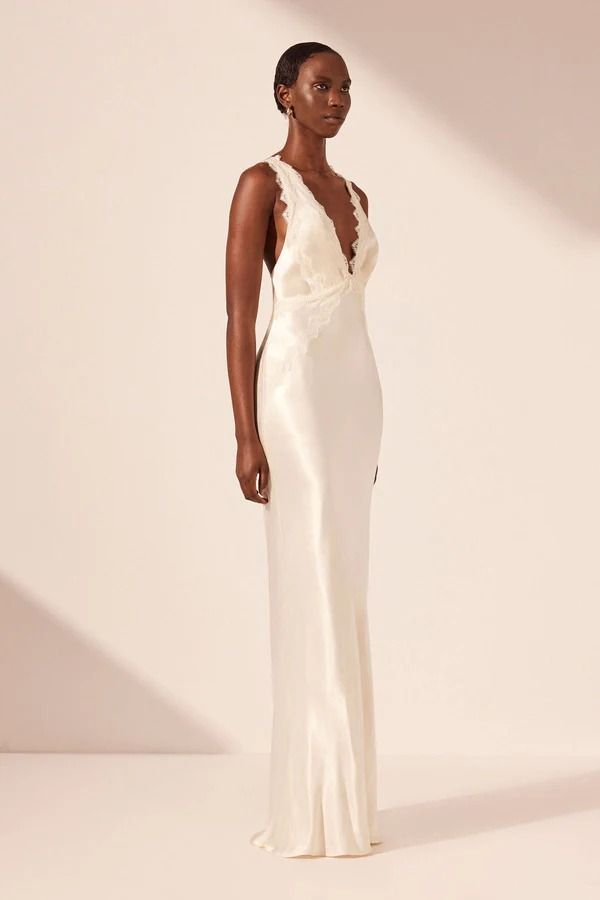 LA LUNE LACE CROSS BACK MAXI DRESS | CREAM | DRESSES | SHONA JOY – Shona Joy International Cream Dresses, Plunge Maxi Dress, Engagement Party Dresses, Contemporary Bride, Shona Joy, Split Maxi Dress, Multi Dress, Dress Cream, Bridesmaids Dress