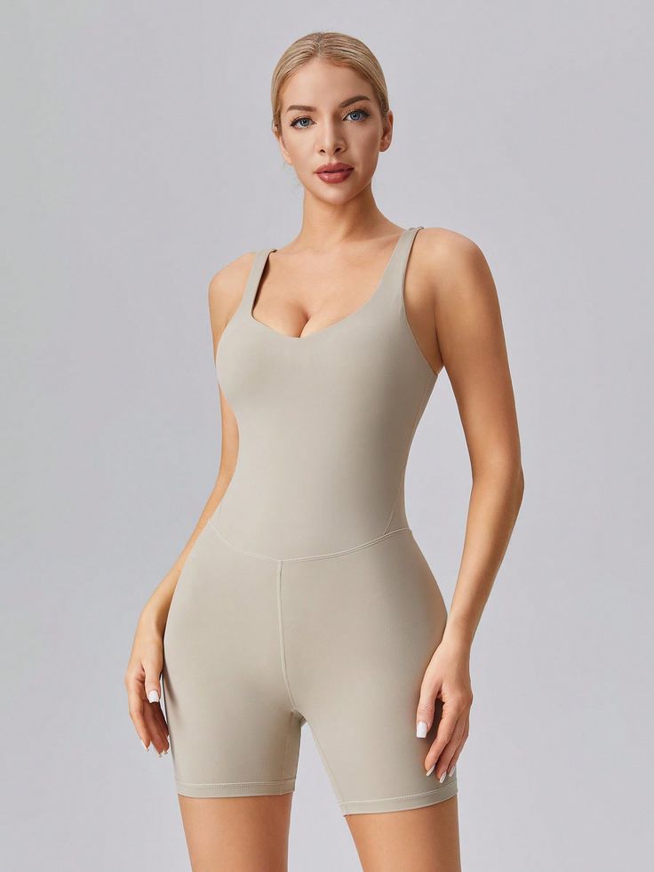 Women's Tank Top One-Piece Bodysuits Shorts With Chest Pads Womens's Jumpsuits Shorts One Piece Bodysuits Yoga Sleeveless Backless Seamless Outfits Clothes Inseam 6 Khaki   Sleeveless  Plain Bodysuits High Stretch  Women Activewear, size features are:Bust: ,Length: ,Sleeve Length: Sleeveless Bodysuit With Built-in Bra For Loungewear, Sleeveless Beige Bodysuit With Built-in Bra, Sleeveless Sports Bodysuit For Summer, Sleeveless Yoga Jumpsuits And Rompers With Built-in Bra, Sleeveless Yoga Jumpsuits With Built-in Bra, Sleeveless Jumpsuits And Rompers With Built-in Bra For Yoga, Sleeveless High Stretch Jumpsuits And Rompers For Loungewear, Beige Sleeveless Stretch Swimwear, Sports Sleeveless Jumpsuits And Rompers With Built-in Bra