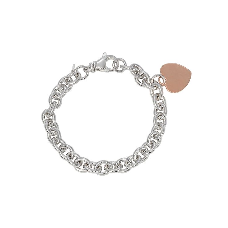 Oval links and a heart charm accent make this bracelet an enchanting gift. Click on this JEWELRY & WATCHES GUIDE to learn about fit, styles, materials and more!Bracelet Details: Length: 7.5 in. Clasp: lobster-claw Metal: 14k rose gold over sterling silver, rhodium-plated sterling silver Size: 7.5". Color: Multicolor. Gender: female. Age Group: adult. Heart-shaped Rose Gold Charm Jewelry, Valentine's Day Rose Gold Metal Charm Bracelet, Classic White Gold Charm Bracelet With Heart Charm, Classic Heart Charm Bracelet In White Gold, Classic White Gold Charm Bracelet With Heart, Nickel-free Rose Gold Sterling Silver Bracelets, Heart Charm Jewelry With Oval Link For Gifts, Heart Charm Oval Link Jewelry For Gift, Oval Link Jewelry With Heart Charm For Gift