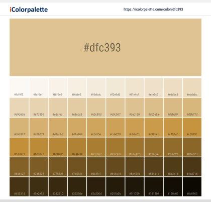 the color palette is shown in shades of brown, yellow and black with text that reads fefd7 / 733