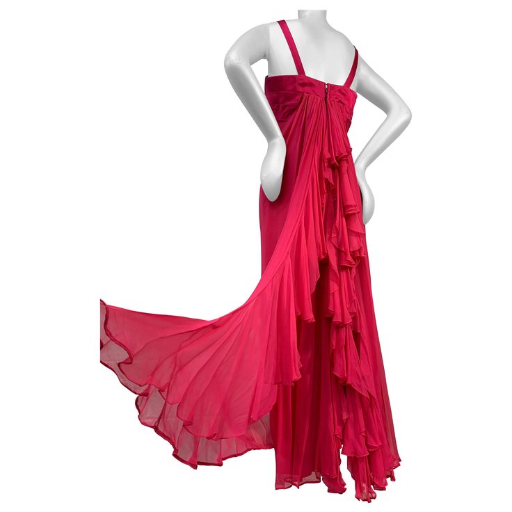 Red Space, 1960 Dress, Sheath Skirt, Shocking Pink, Column Gown, Pink Silk, Silk Chiffon, Silk Satin, Double Layer