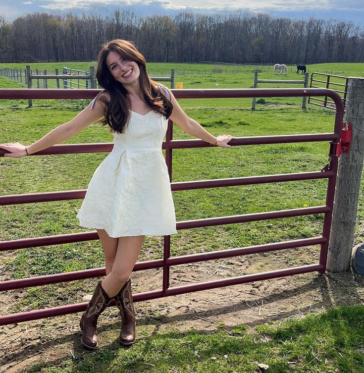 White Sundress And Cowboy Boots, Boot Barn Dresses, Poses With Cowboy Boots, Western Boots And Dress Outfit, White Dress And Cowgirl Boots, Dresses With White Boots, Cowgirl White Dress, White Dress Cowgirl Boots Outfit, Cowgirl Dress Outfits