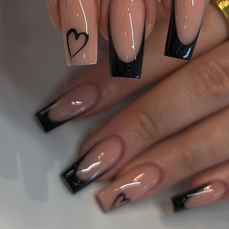 Faster shipping. Better service Black French Tip Gel Nails, Cute Simple Nails, Square Nail Designs, Girly Acrylic Nails, Black Nail Designs, Nail Supplies, Fake Nail, Nail Forms, Stick On Nails