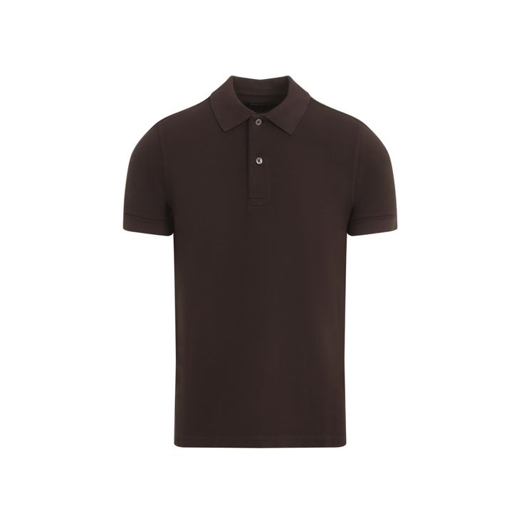 Tom Ford Crystal Deep Brown Cotton Tennis Piquet Polo Shirt. Crafted in pure Deep Brown-colored cotton. Classic polo neckline, front button fastening, short sleeves with ribbed edges, straight hem. Ford Black, Vacation Wardrobe, Mens Henley, Blue Flats, Deep Brown, American Design, Luxury Shop, Luxury Boutique, Tom Ford