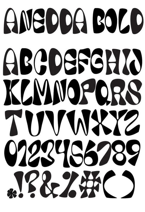 the alphabet is black and white with letters in different styles, including one for each letter