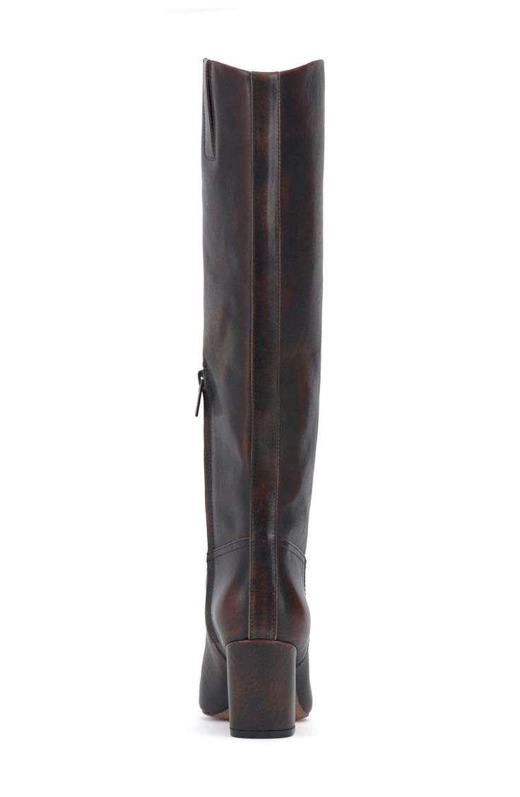 A minimalist design brings wardrobe-spanning versatility to this leather knee-high boot framed with a snipped toe and sculptural setback heel. 3" heel 15 1/4" shaft; 15" regular calf circumference 15 1/4" shaft; 16" wide calf circumference Inset side-zip closure Leather upper/synthetic lining/rubber sole Imported Tall Leather Heeled Boots With Reinforced Heel, Brown Leather Tall Knee-high Boots, Brown Leather Knee-high Boots, Fitted Brown Calf Leather Knee-high Boots, Leather Tall Heeled Boots For Work, Brown Knee-high Boots With High Shaft For Formal, Brown Knee-high Boots With High Shaft For Formal Occasions, Tall Leather Heeled Boots For Workwear, Brown High Shaft Knee-high Boots For Formal