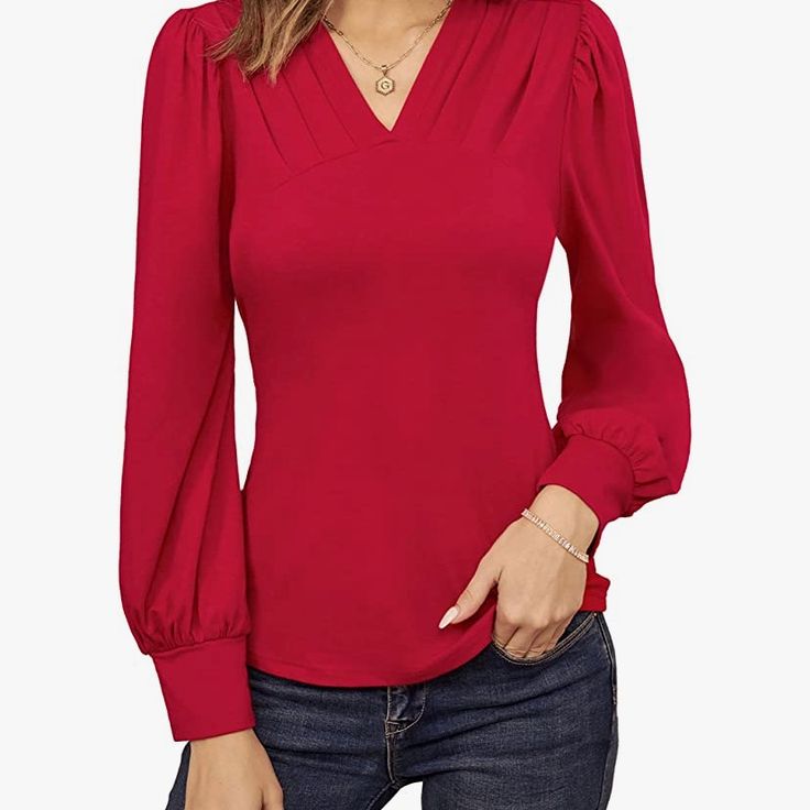 New With Tags, Still In Packaging, Red Long Sleeve Blouse. About This Item Material: Womens Business Casual Tops Are Made Of Soft And Comfortable Fabric, Skin-Friendly, Elasticity, Easy To Wear, Not See-Through. Features: V Neck, Long Lantern Sleeve, Ruched Front, Slim Fit, Elasticity Fabric, Womens Tunic Tops, Well Modify Your Arms, Show Your Charming Collarbone And Curvy. Style: Elegant, Dressy Casual, Trendy Long Sleeve Blouse, You Can Match With Jeans, Pants, High Heels, Skirts, Creating An V-neck Tops For Office Wear In Fall, V-neck Office Tops For Fall, Red Solid Color V-neck Top, Elegant Red V-neck Blouse, Solid Color V-neck Workwear Top, V-neck Solid Color Workwear Top, V-neck Solid Color Top For Work, V-neck Workwear Top In Solid Color, Red Long Sleeve Top For Office