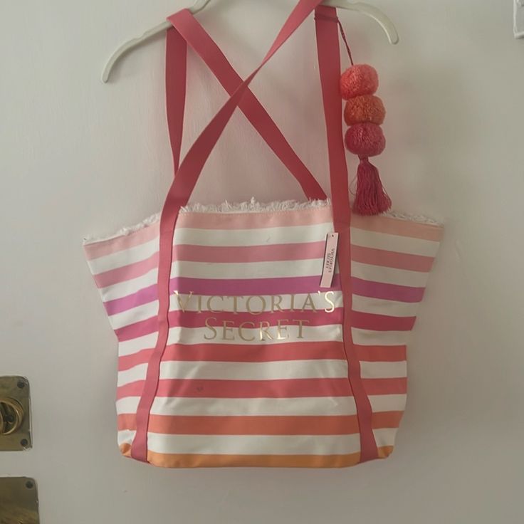 Never Worn, New With Tags. Got It As A Gift. Spacious Tote With A Pocket Inside. Trendy Victoria's Secret Summer Bags, Plaid Tote, Victoria Secret Tote Bags, Straw Tote Bag, Denim Tote Bags, Secret Beach, Weekender Tote Bag, Victoria Secret Bags, Pink Ties