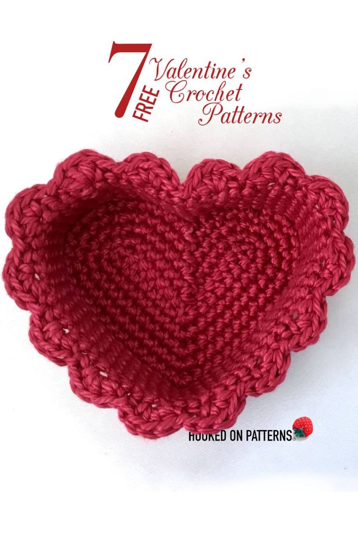 a crocheted heart is shown with the text 7 valentine's free crochet patterns