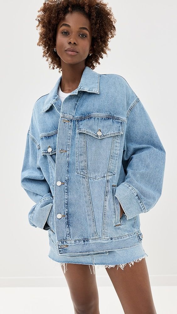 AGOLDE Reworked Wayne Jacket | Shopbop Oversized Medium Wash Denim Jacket With Patch Pockets, Light Wash Collared Denim Jacket With Pockets, Relaxed Fit Medium Wash Outerwear With Patch Pockets, Oversized Light Wash Outerwear With Patch Pockets, Relaxed Fit Medium Wash Outerwear With Button Cuffs, Relaxed Fit Outerwear With Button Cuffs In Medium Wash, Medium Wash Utility Jacket With Flap Pockets, Relaxed Fit Denim Blue Outerwear With Flap Pockets, Relaxed Fit Medium Wash Outerwear With Pockets