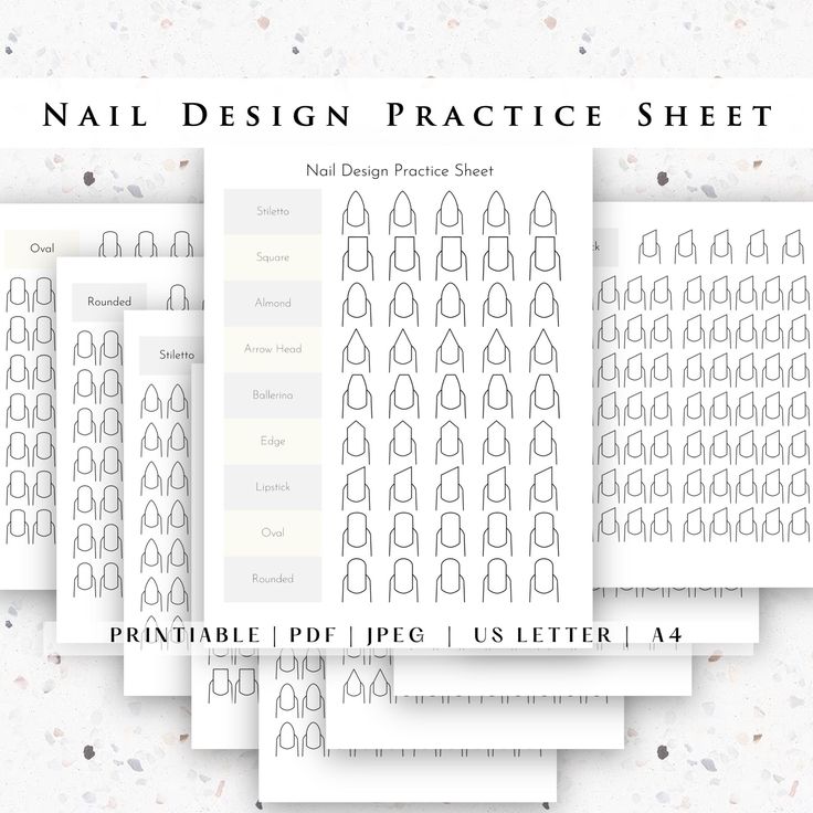 Printable Nail Art Templates, Nail Tech Business, Printable Nail Art Practice Sheet, All Nail Shapes, Printable Nail Art, Nail Art Courses, Business Nails, Tech Business, Different Nail Designs