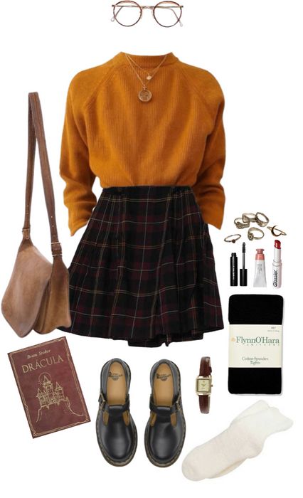 Hufflepuff Outfit, Dark Academia Outfits, Thanksgiving Outfit Ideas, Academia Outfits, Academia Fashion, Orange Outfit, Neue Outfits, Thanksgiving Outfit, Really Cute Outfits