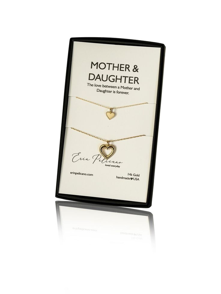 ~~ 14k Gold Hearts Mother Daughter Necklaces ~~ Fine jewelry created because every woman has a story. Each piece of the fine collection has been designed and created as an heirloom, with fine feminine details, to wear and cherish. Your necklace will be your favorite to wear everyday. An heirloom to treasure - elegant, eternal, and all around spectacular! Order your set with necklaces to share. Made entirely in the USA. Necklaces arrive in a gift box, with Mother Daughter card. Note any special c 14k Gold Heart Pendant Jewelry For Anniversary, 14k Gold Heart Pendant For Anniversary, 14k Gold Fine Jewelry For Anniversary Gift, Fine Jewelry 14k Gold For Anniversary Gift, Yellow Gold Fine Jewelry For Anniversary Gift, Fine Yellow Gold Jewelry For Anniversary Gift, 14k Stamped Jewelry For Valentine's Day Gift, Rose Gold Necklace With Gift Box For Mother's Day, Gold Plated Double Heart Necklace For Mother's Day