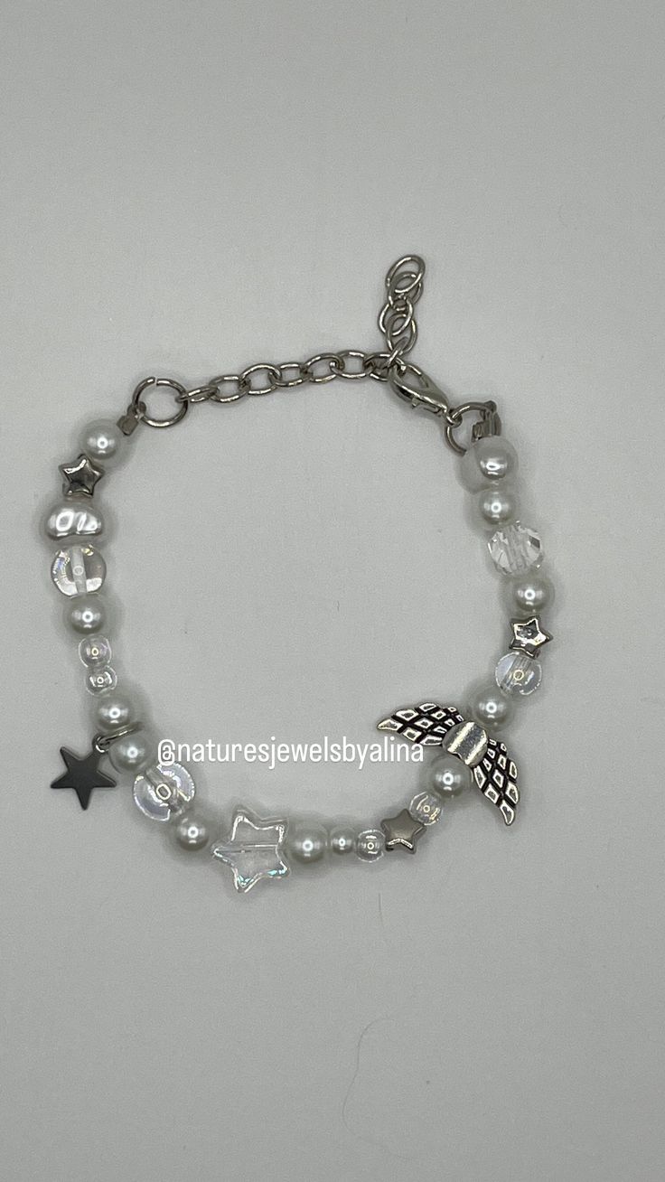 Can be adjusted from 7-9 inches Handmade by me <3 Handmade Star-shaped Casual Bracelets, Casual Silver Star Bracelets, Casual Silver Star-shaped Bracelets, Casual Silver Star-shaped Bracelet, I'm Broke, Diy Bracelet Designs, Star Bracelet, White Star, Diy Bracelet