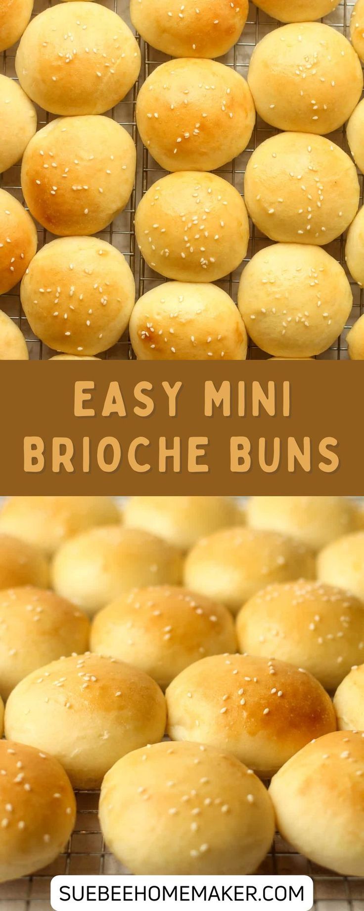 easy mini brioche buns on a cooling rack with text overlay that says easy mini brioche buns