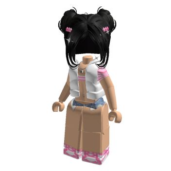 a lego girl with black hair and pink shoes standing in front of a white background