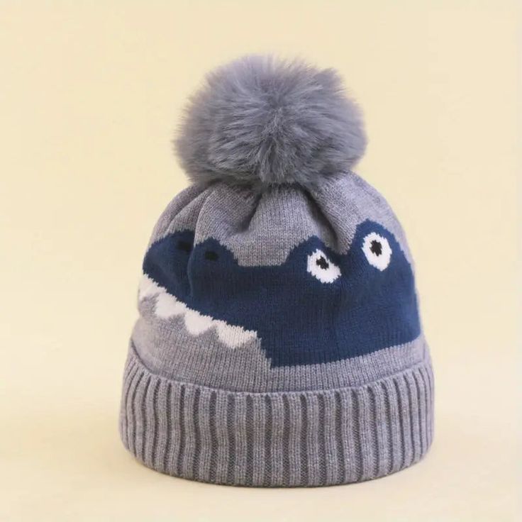 Kids Winter Hat | Croc - Kids Accessories - Poshinate Kiddos Baby & Kids Store - Front view of Croc hat Winter Sports Hats With Fleece Lining, Cute Warm Winter Beanie, Winter Cap With Plush Lining, Warm Hat For Winter Sports, Warm Gray Hats For Outdoor, Warm Gray Hat For Outdoor, Cute Winter Hats For Cold Weather, Playful Hats For Cold Weather, Gray Hats For Winter Outdoor Activities