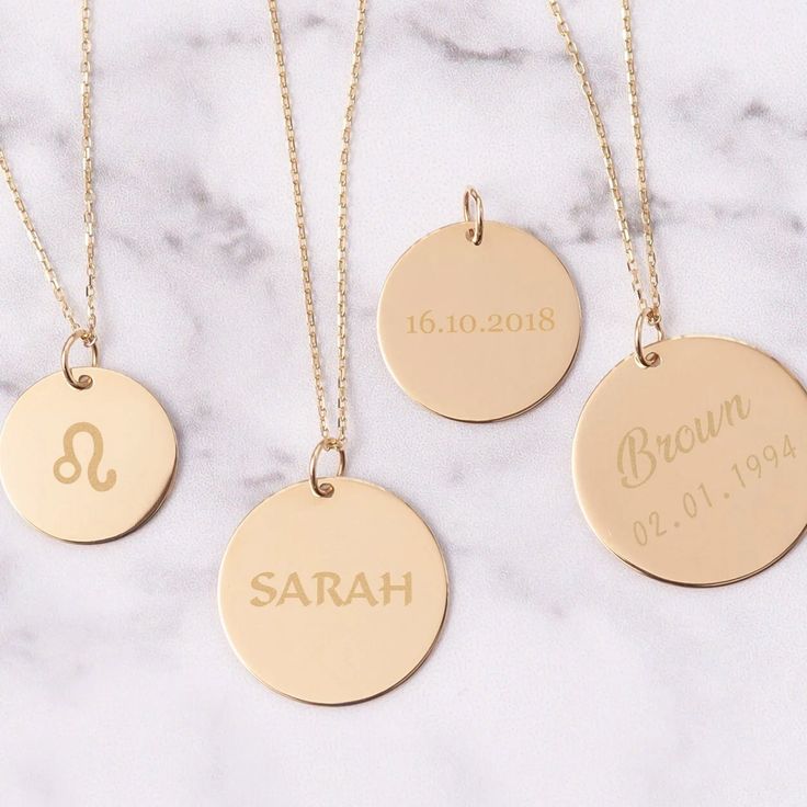 14K Solid Custom 2 Side Engravable Disk Necklace, Personalized Dainty Solid Gold Charm Pendant Necklace, 14k Gold Engravable Disc Pendant Gift for Her. You may also customize your necklace further by adding extra tags.  Customized, multi-disk options available for the perfect meaningful necklace, or a lovely gift! Dainty Gold Disk Necklace with Tiny Personalized Tags The Disks can be engraved  2 sided upon request.  Material: Solid Gold (real gold, no gold-filled or no gold plated material) Karat: 14 K (585) Available gold color: Yellow, rose, and white Available disc diameter: 9 mm, 10 mm, 11 mm, 12 mm, 14 mm, 16 mm, 18 mm, 20 mm The average thickness of the disc: 0.40 mm *The Chain on the photo is type #3 You can customize the chain length from 16" to 24". The "cable chain" is used for t Round Charm Necklaces For Wedding, Elegant Coin Necklace With Lobster Clasp, Elegant Coin Necklace With Lobster Clasp For Gift, Gold Nameplate Necklace With Engraving Option, Gold Nameplate Necklace With Charms, Classic Wedding Necklaces With Charms, Classic Wedding Necklace With Charms, 14k Gold Necklace With Engraving Option, Personalized Gift Necklace With Charms