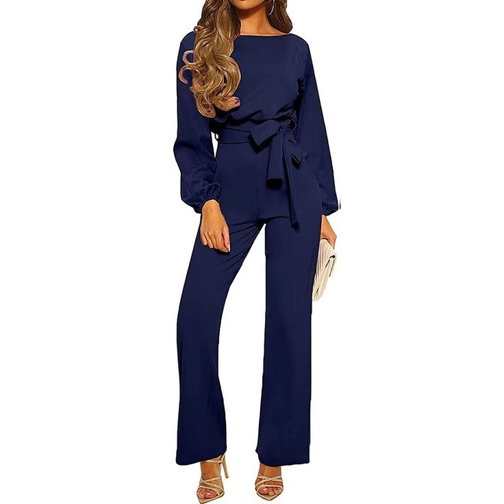 Season:Winter,Fall; Fabric:Polyester; Sleeve Length:Long Sleeve; Look After Me:Hand wash; Gender:Women's; Style:Elegant,Business,Formal; Elasticity:Micro-elastic; Occasion:Going out,Daily,Street,Work; Fit Type:Regular Fit; Pattern:Solid Color; Design:High Waist,Lace up; Neckline:Crew Neck; Special Size:Normal; Jumpsuit Type:Jumpsuit; Front page:FF; Listing Date:11/29/2023; Production mode:External procurement; Bust:; Hips:; Length:; Sleeve:; Waist: Loose Fit Jumpsuit, Long Sleeve Playsuit, Long Pant Jumpsuit, Jumpsuit Casual, Solid Color Jumpsuits, Wide Leg Romper, Wrap Pants, Short Sleeve Jumpsuits, Jumpsuits And Romper