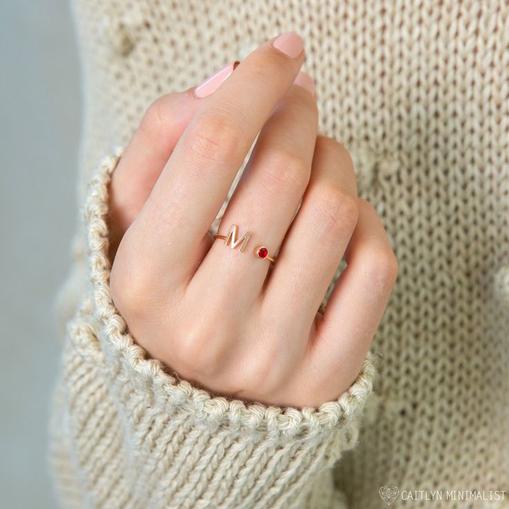 ♥ Custom Adjustable Initial Birthstone Ring ♥ The most unique jewelry you can find, perfect gift for you and your loved one ♥ W H Y ∙ Y O U ' L L ∙ L O V E ∙ I T * It's dainty and can be worn every day * A special piece you'll treasure * High quality materials and attention to detail I N I T I A L S ∙ B I R T H S T O N E ∙ R I N G * Material: High Quality Solid 925 Sterling Silver * Dimensions: ~ 7mm Uppercase Letter * Finish: Sterling Silver ∙ 18K Gold ∙ Rose Gold * All our work is custom made Dainty Jewelry For Valentine's Day Proposal, Valentine's Day Gift Birthstone Open Ring, Valentine's Day Gift Open Birthstone Ring, Minimalist Heart Ring With Birthstone For Gift, Dainty Heart-shaped Crystal Ring As Gift, Minimalist Gemstone Jewelry For Valentine's Day, Rose Gold Birthstone Ring For Valentine's Day Gift, 14k Gold Ruby Ring Gift, Valentine's Day Gift Birthstone Ring