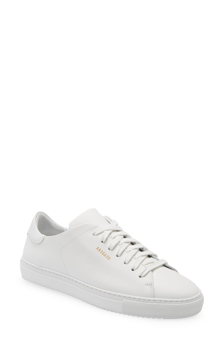 A clean-lined silhouette defines this versatile sneaker handcrafted from leather and furnished with an arch-supporting, cushioned footbed for maximum comfort. Style Name:Axel Arigato Clean 90 Lace-Up Sneaker (Women). Style Number: 6127007. Classic White Platform Sneakers With Textured Sole, Low-top Calf Leather Sneakers, Classic White Custom Sneakers In Calf Leather, Classic White Custom Calf Leather Sneakers, Classic White Calf Leather Custom Sneakers, White Low-top Platform Sneakers With Leather Sole, Classic Calf Leather Sneakers For Streetwear, Calf Leather Platform Sneakers With Textured Sole, Classic Sneakers With Branded Insole