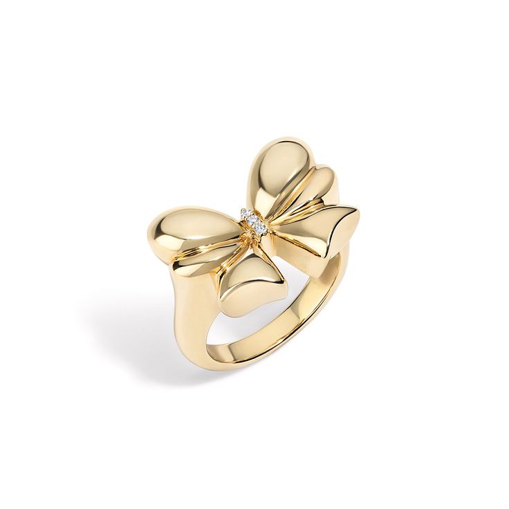 The Evie Bow Ring is a stylish and elegant piece of jewelry that exudes grace and sophistication. 14K Yellow Gold Diamond weight = 0.20 carats Bow Gold Ring, Luxury Butterfly Ring With Brilliant Cut For Wedding, 14k Gold Diamond Ring For Evening, Elegant Open Diamond Ring With Polished Finish, Luxury Diamond Butterfly Ring For Formal Occasions, Luxury 14k Gold Diamond Ring For Evening, Elegant 14k Gold Butterfly Ring For Anniversary, Luxury Butterfly Ring For Anniversary, Formal Diamond Butterfly Ring In Fine Jewelry Style