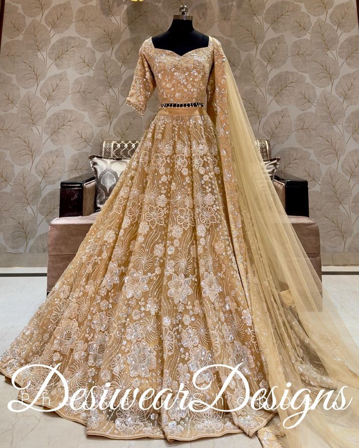 Gold Lehenga Bridal, Sabyasachi Designer, Wedding Lehenga Choli, Lehenga Choli Designs, Gold Lehenga, Cocktail Party Outfit, Wedding Lehenga Designs, Lehenga Wedding, Pastel Dress