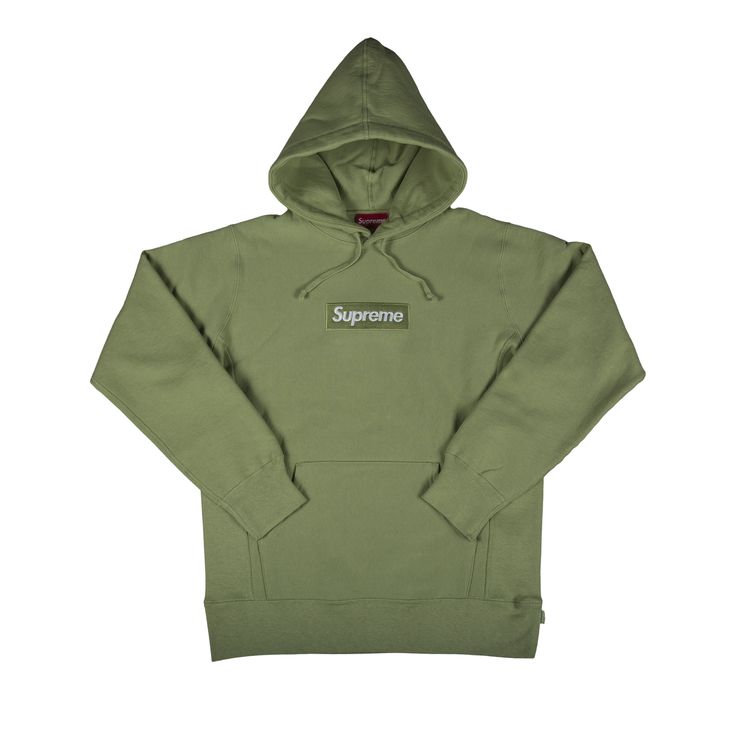 Find SUPREME Box Logo Hooded Sweatshirt 'sage on Editorialist. Supreme's signature box logo appears on the chest of this sweatshirt from the FW16 season. Crafted from cotton, the hoodie is designed in a muted shade of green and features a single pouch pocket. Green Hooded Sweatshirt With Logo Print, Hooded Logo Top For Streetwear, Logo Hooded Top For Streetwear, Green Sweatshirt With Embroidered Logo For Streetwear, Sporty Green Hoodie With Embroidered Logo, Green Sporty Hoodie With Embroidered Logo, Green Branded Sweatshirt For Winter, Green Hooded Sweatshirt With Embroidered Logo, Green Branded Sweatshirt For Fall