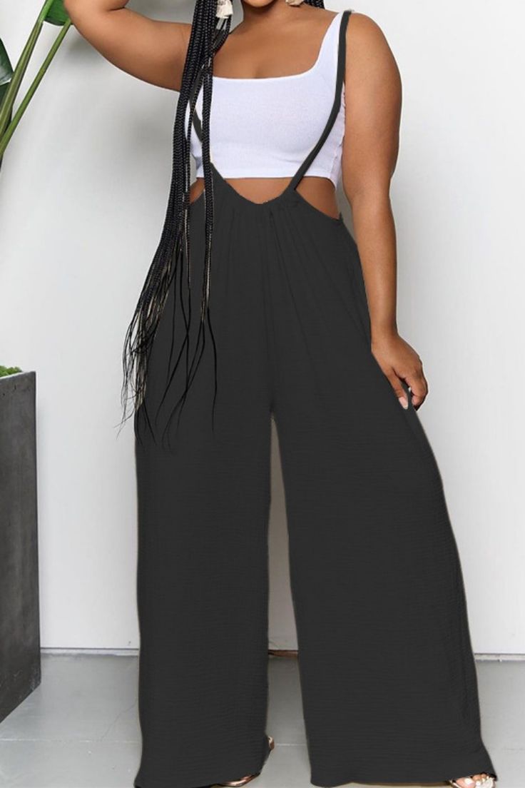 Black Casual Solid Backless Spaghetti Strap Regular Jumpsuits (Without Vest) Red Spaghetti, Chic Fall Outfits, Casual Vest, Casual Jumpsuit, Fashion Gallery, Black Jumpsuit, Color Khaki, Black Casual, Wearing Black